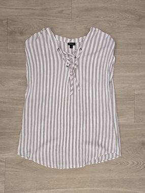 torrid White and Taupe Striped Lace-Up Sleeveless Top